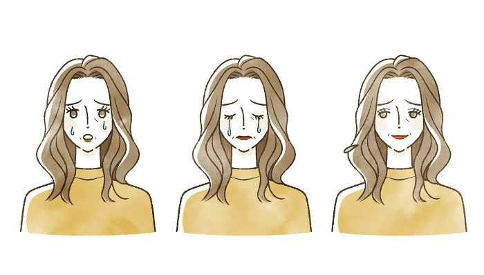 Middle-aged woman's facial expression set