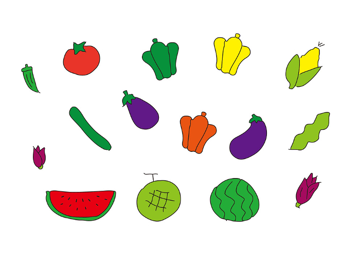 Hand-drawn illustration set of summer vegetables
