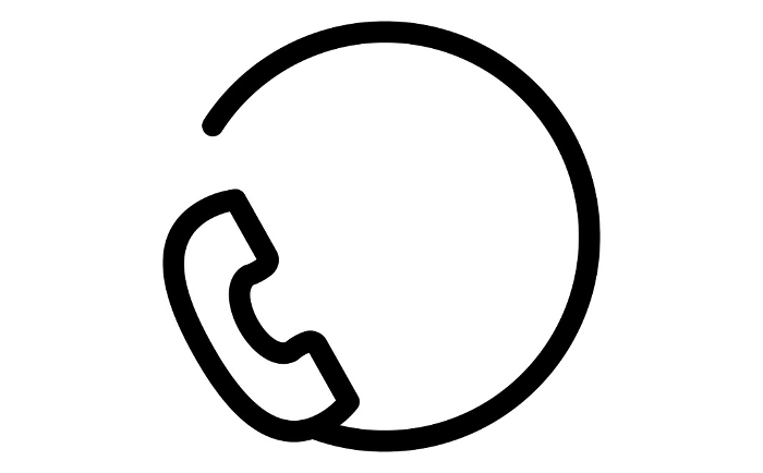 Circular line drawing icon of a telephone and telephone line