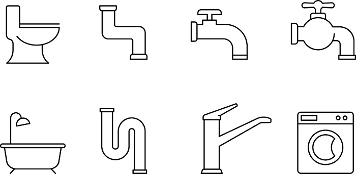 Simple line drawing icon set of water area