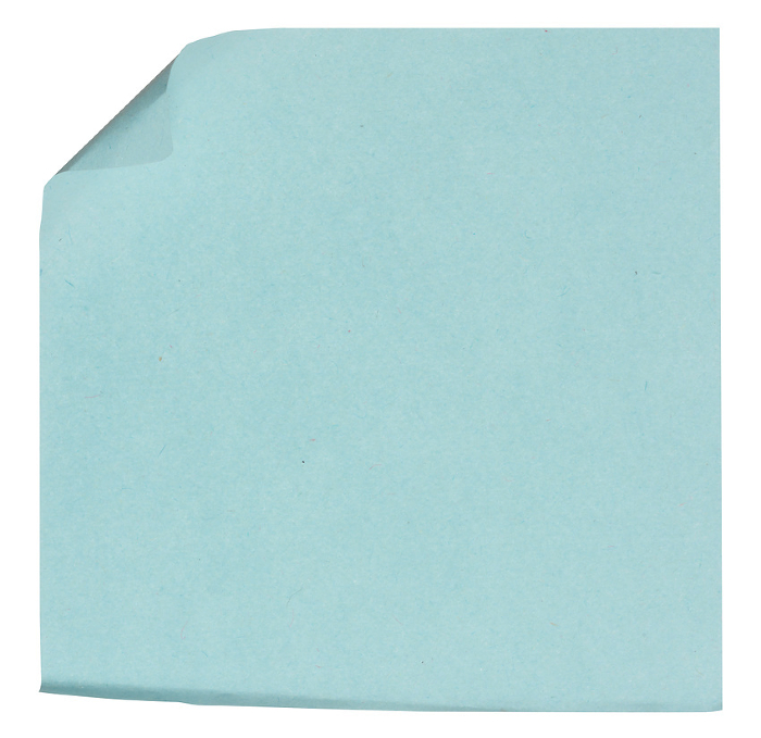 Blue sheet of paper on white isolated background, sticky note Blue sheet of paper on white isolated background, sticky note