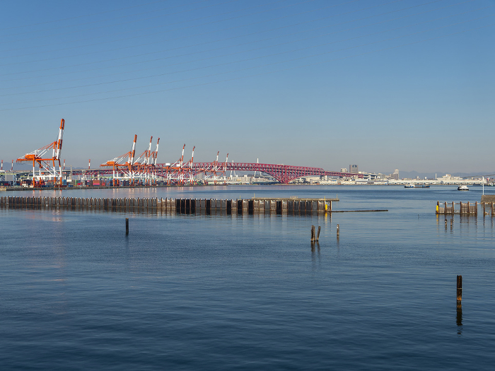 A view of the inner harbor of Osaka Port from the bridge