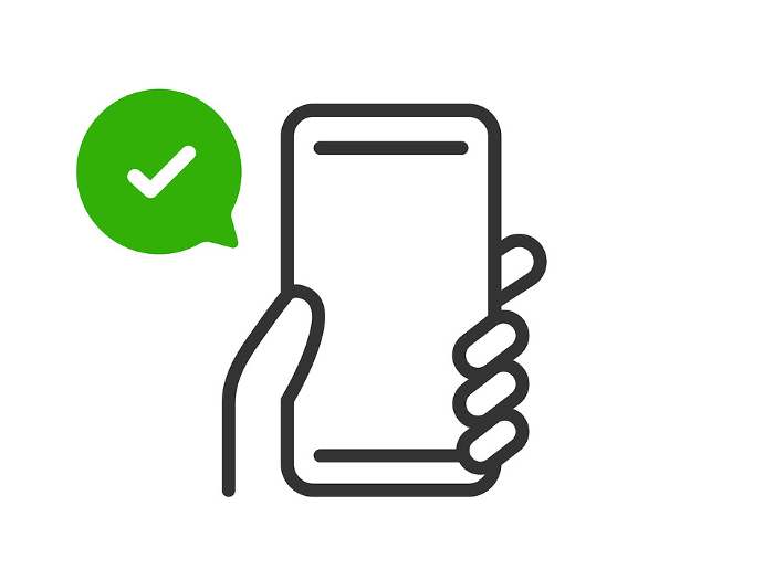 Illustration of a smart phone icon (line drawing) that has been successfully authenticated.