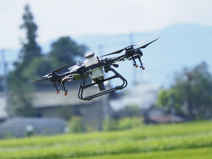 Drone spraying pesticides Azumino, Nagano