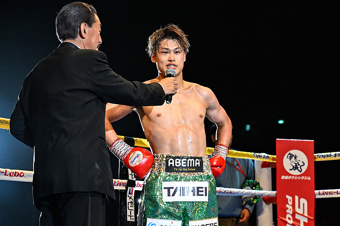 Featherweight 10 rounds, Shundo Tsutsumi won by TKO Japan s Hayato Tsutsumi is interviewed after winning the 10R featherweight bout by a third round TKO at Ota City General Gymnasium in Tokyo, Japan, December 31, 2023.  Photo by Hiroaki Finito Yamaguchi AFLO 