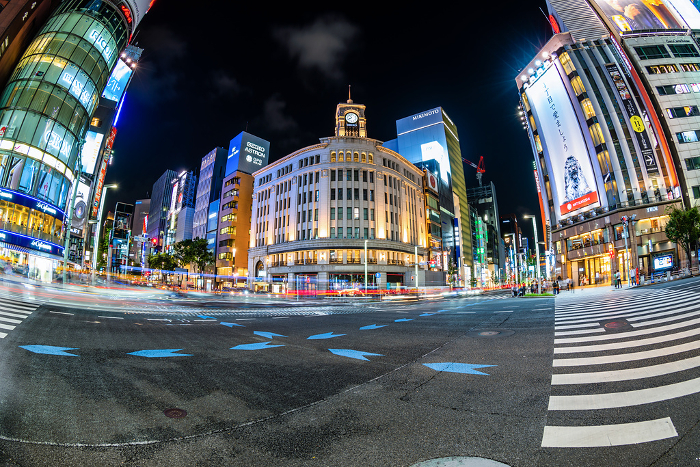Tokyo Ginza, 4-chome intersection at night