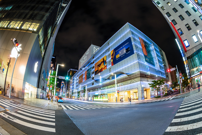 Ginza 3-chome intersection at night, Tokyo
