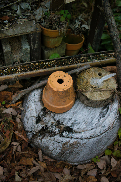 Disused old flower pots placed in the garden
