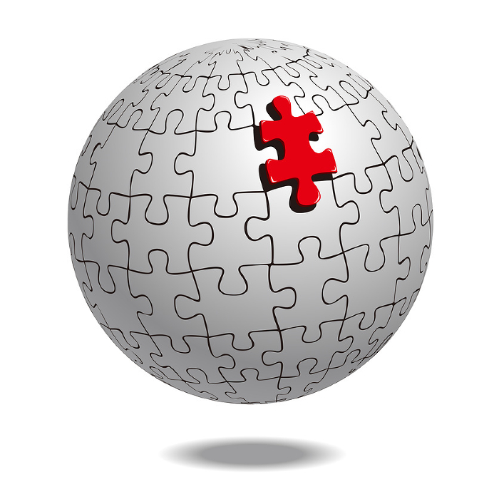 Last Piece Unfinished Sphere jigsaw puzzle graphic material, 3D illustration. Infographics
