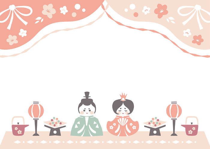 Girls' Festival Background Frame Japanese-style Clip Arts frame of Hina dolls and a stage curtain