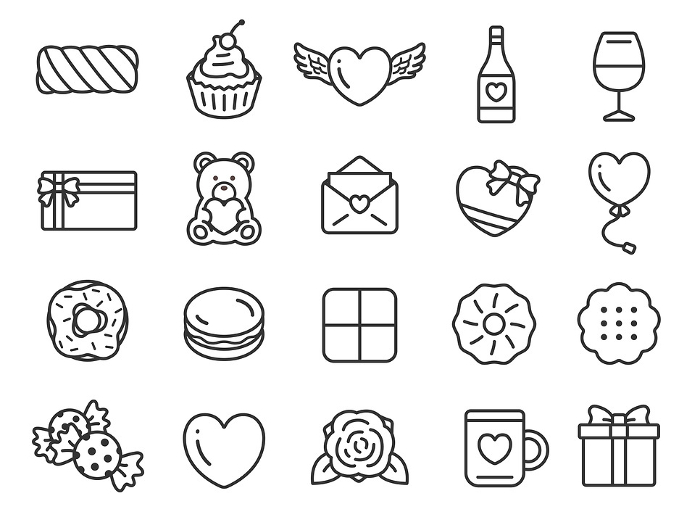 Clip art set of white day icon (line drawing)