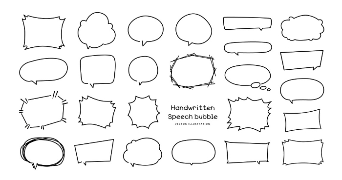 Handwritten style speech bubble icon set Vector illustration