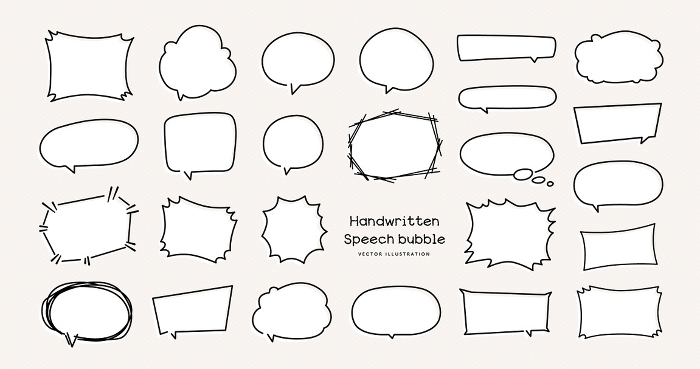 Handwritten style speech bubble icon set Vector illustration