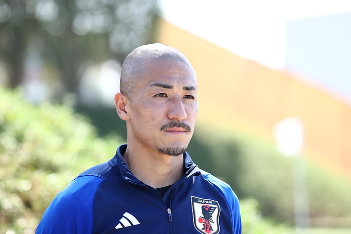 AFC Asian Cup Qatar 2023 Japan training session Japan s Daizen Maeda talks to media during a training session in Doha, Qatar, January 20, 2024.  Photo by JFA AFLO 