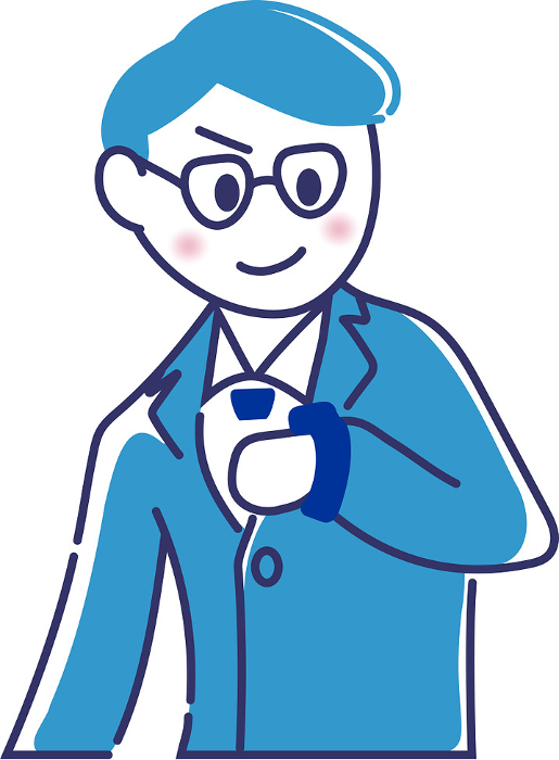 Illustration of a businessman wearing glasses looking at a watch