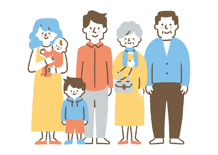 Family of six standing side by side_Color