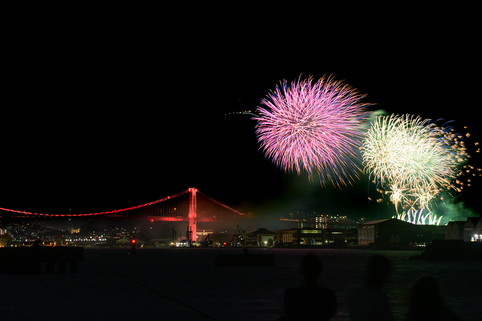 July 2023, Japan: Fireworks display at Nokukinoumi in Fukuoka, Japan.