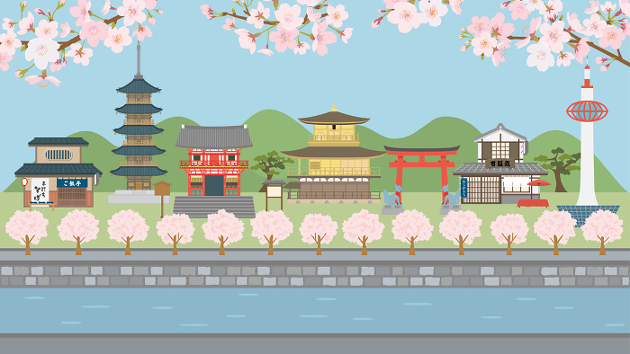 Street Scene of Kyoto in Spring (Full HD 16:9 size)
