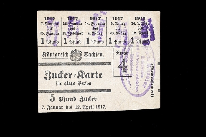 Sugar card for 5 pounds of sugar, issued by the Kingdom of Saxony, valid from 7 January to 12 April