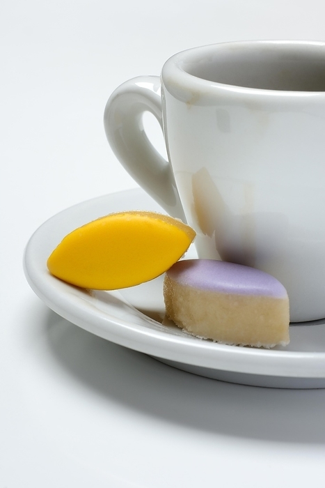Calisson d'Aix and cup of coffee, almond confectionery from Aix-en-Provence, France, Europe