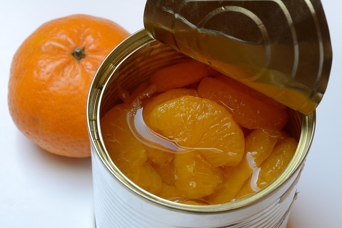 Tangerine, tangerine pieces in tin can, canned goods