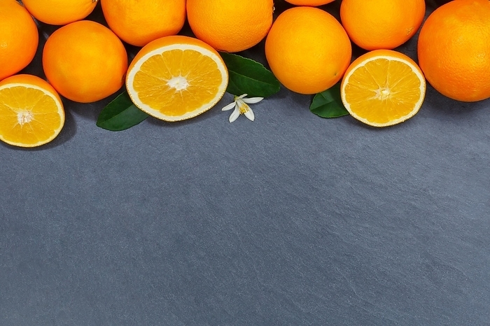 Orange orange fruit fruits text free space copyspace slate from above top view