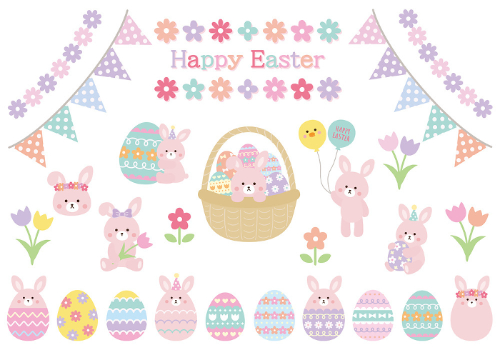 Vector illustration set of cute Easter bunnies