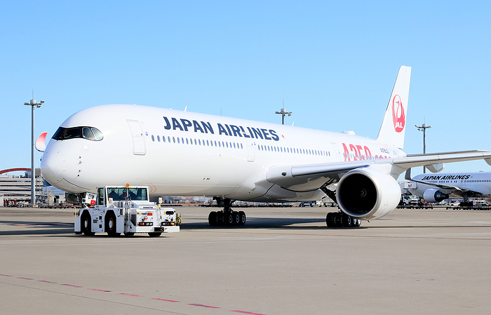 Japan Airlies  JAL  launches Airbus A350 1000 for its New York route January 24, 2024, Tokyo, Japan    Japan Airlines   JAL  Airbus A350 1000 leaves Tokyo s Haneda airpor to New York on Wednesday, January 24, 2024. JAL received two Airbus A350 1000 next generation jetliners last month and launched the operation on January 24.    photo by Yoshio Tsunoda AFLO 
