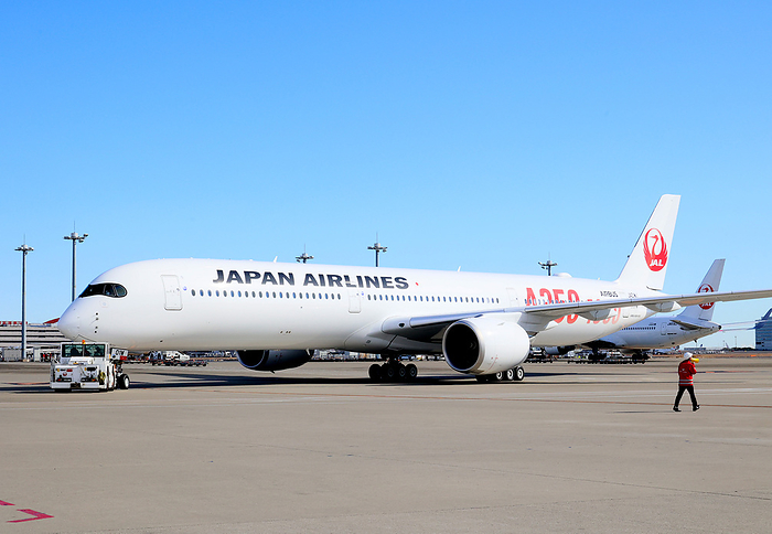 Japan Airlies  JAL  launches Airbus A350 1000 for its New York route January 24, 2024, Tokyo, Japan    Japan Airlines   JAL  Airbus A350 1000 leaves Tokyo s Haneda airpor to New York on Wednesday, January 24, 2024. JAL received two Airbus A350 1000 next generation jetliners last month and launched the operation on January 24.    photo by Yoshio Tsunoda AFLO 