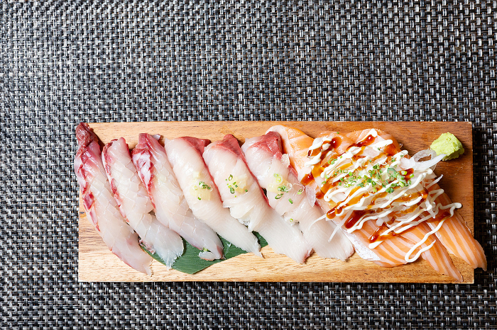 White fish sushi and salmon sushi