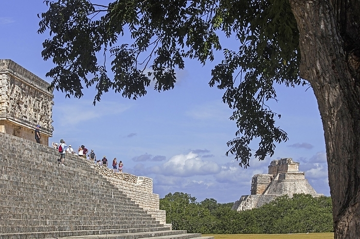 House of the Turtles, Casa de las Tortugas and Pyramid of the Magician, Pirámide del adivino in the ancient Mayan city Uxmal, Yucatán, Mexico, Central America