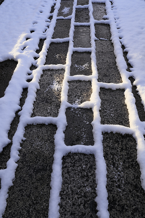 Snow-covered stone-paved approach, Kyoto Pref.