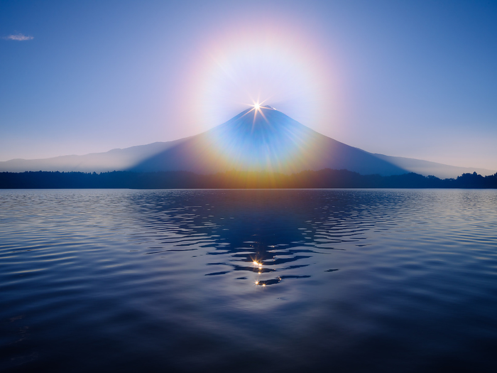 Diamond Fuji reflected on Lake Tanuki, Shizuoka Prefecture