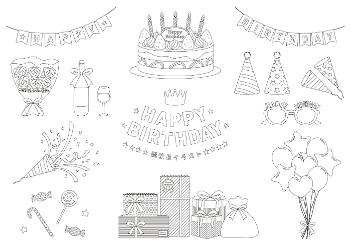 Set of illustrations for birthday_line drawing