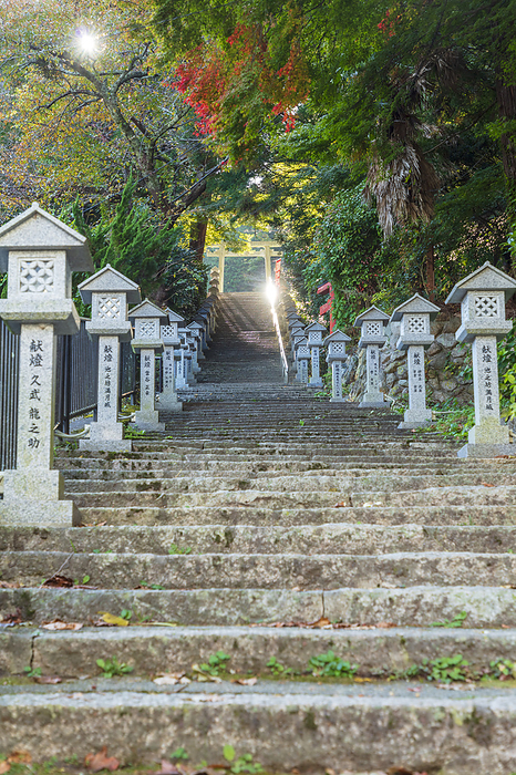 Arima Onsen Yusen  Tosen  Shrine Stone steps and sunrise at Tosen Shrine in Arima Onsen