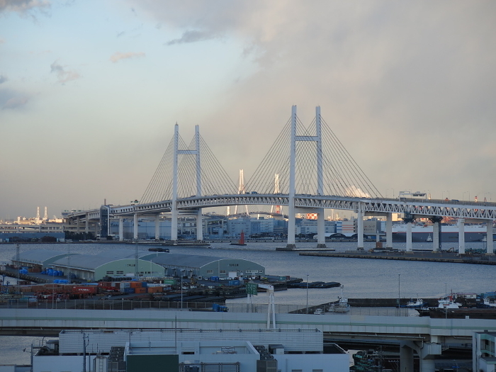 View from Harbor View Park (Observatory) in Naka-ku, Yokohama (Yokohama Port, Yokohama Bay Bridge, Tsurumi-Tsubasa Bridge)