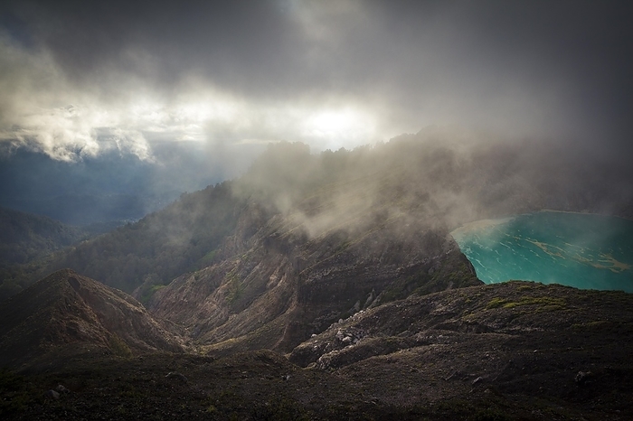 Kelimutu volcano, crater and clouds, in the morning, Flores, Indonesia, Asia, by Bernd Bieder