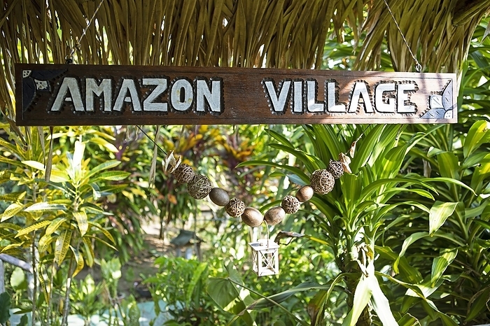 Amazon Village sign in the Amazon rainforest, Manaus, Amazonas State, Brazil, South America, by Martina Katz
