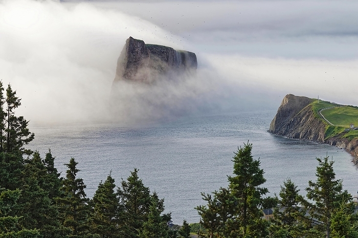 Fog at Perce Rock, Gulf of Saint Lawrence, Province of Quebec, Canada, North America, by Guenther Schwermer