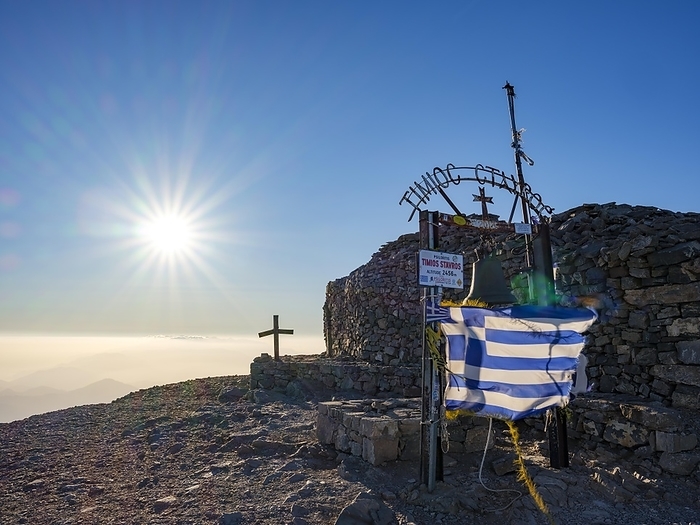 Timios Stavros Summit Chapel and Psiloritis Summit Cross, Ida Massif, Crete, Greece, Europe, by Herbert Berger