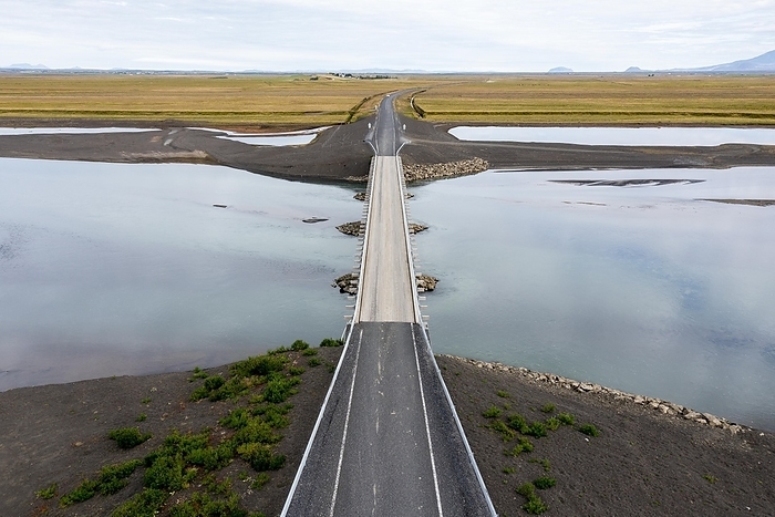 Iceland Bridge over glacier river, aerial view, South Iceland, Iceland, Europe, by Sonja Jordan