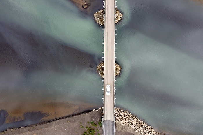 Iceland Bridge over glacier river, aerial view, South Iceland, Iceland, Europe, by Sonja Jordan