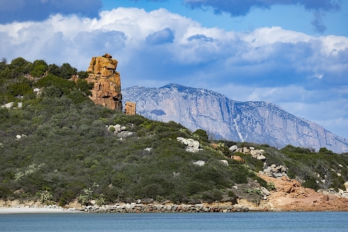 Landscape with red rocks and bright blue sea, Ogliastra, Sardinia, Italy, Europe, by Jan Tepass
