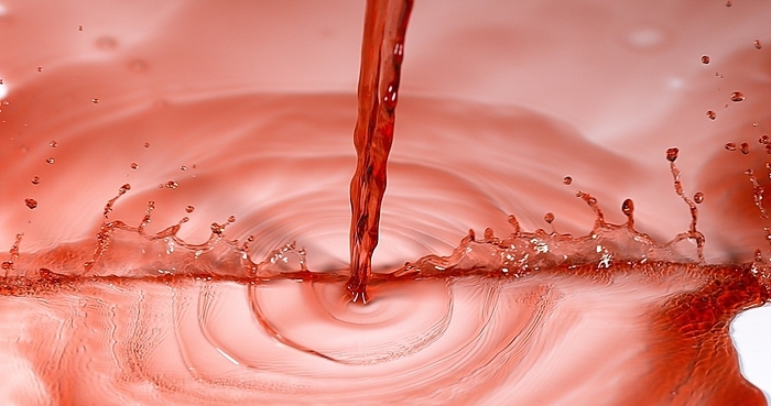 Red Wine being poured against White Background, by Lacz Gerard