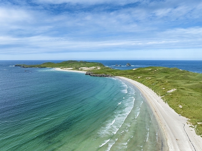 Aerial view of Balnakeil Beach and the Faraid Head peninsula with sandy beach and dune landscape, Balnakeil, Durness, Highlands, Scotland, United Kingdom, Europe, by Markus Keller