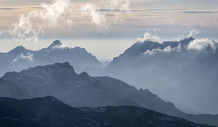 Silhouettes, Dramatic Mountain Landscape, View from Hochkönig, Salzburger Land, Austria, Europe, by Moritz Wolf