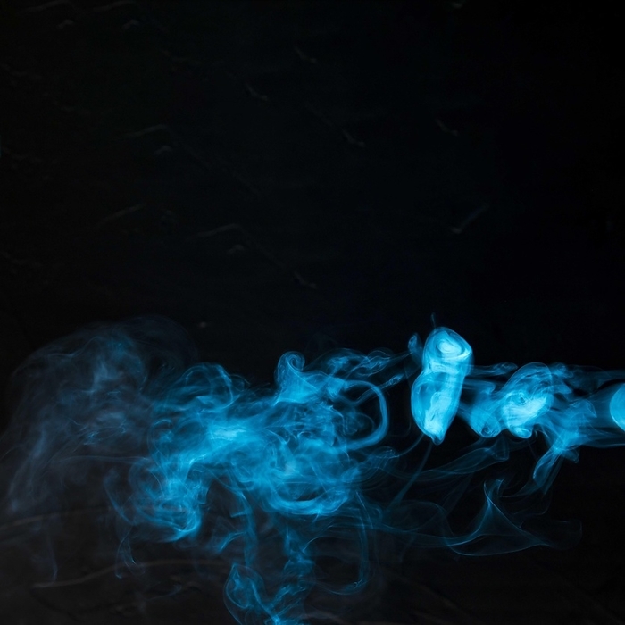 Blue smoke spread out wide dark background, by Oleksandr Latkun