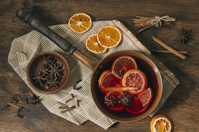 Top view mulled wine with star anise, by Oleksandr Latkun