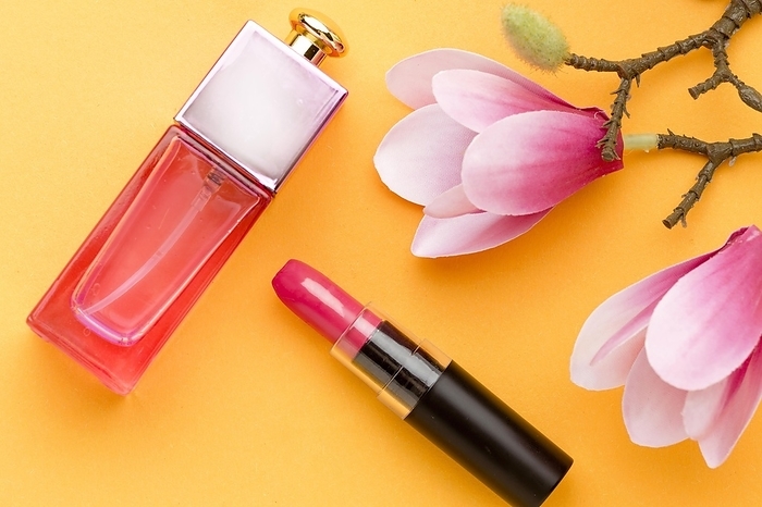 Top view perfume with lipstick flowers, by Oleksandr Latkun