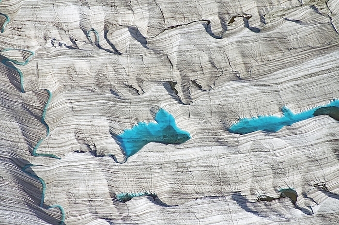 Meltwater lake nwith blue water on glacier, flight photo, national park, adventure, travel, Kennicott, Wrangell St. Elias National Park, Alaska, USA, North America, by Reinhard Pantke